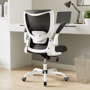muxx.stil office chair, ergonomic desk chair with adjustable lumbar support and flip up armrest, breathable mesh computer chair for home office, white