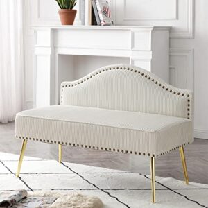 krinana modern velvet armless loveseat sofa,upholstered pleated settee with golden legs,comfy 2 seater sofa for living room bedroom office (beige, armless loveseat)