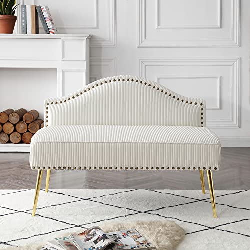 Krinana Modern Velvet Armless Loveseat Sofa,Upholstered Pleated Settee with Golden Legs,Comfy 2 Seater Sofa for Living Room Bedroom Office (Beige, Armless Loveseat)