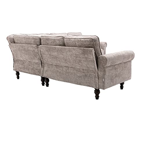 ClassHouze Sectional Sofa Couches for Living Room with Scroll Arms, Modern Chenille Fabric L Shaped Couch Sectional Couch with Gourd Shaped Solid Wood Legs, Grey