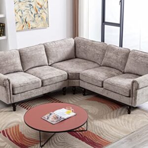 ClassHouze Sectional Sofa Couches for Living Room with Scroll Arms, Modern Chenille Fabric L Shaped Couch Sectional Couch with Gourd Shaped Solid Wood Legs, Grey