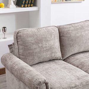 ClassHouze Sectional Sofa Couches for Living Room with Scroll Arms, Modern Chenille Fabric L Shaped Couch Sectional Couch with Gourd Shaped Solid Wood Legs, Grey