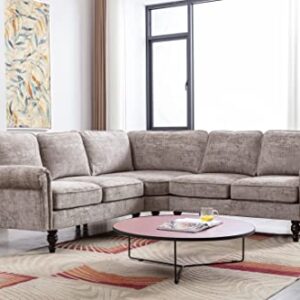 ClassHouze Sectional Sofa Couches for Living Room with Scroll Arms, Modern Chenille Fabric L Shaped Couch Sectional Couch with Gourd Shaped Solid Wood Legs, Grey