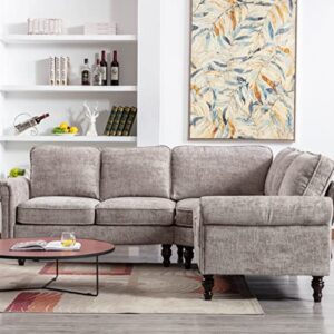 ClassHouze Sectional Sofa Couches for Living Room with Scroll Arms, Modern Chenille Fabric L Shaped Couch Sectional Couch with Gourd Shaped Solid Wood Legs, Grey