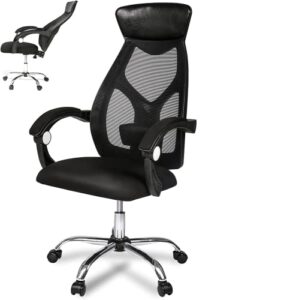ergonomic office desk chair, recliner with mesh high back leather headrest, adjustable lumbar support reclining office chair, padded armrest for swivel office task computer chair, modern black