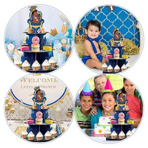 Haooryx Royal Prince Cupcake Stand Decorations 3 Tier African American Little Prince Cupcake Tower Cardboard Black Boys Crown Castle Dessert Holder for Boy Birthday Party Baby Shower Supplies