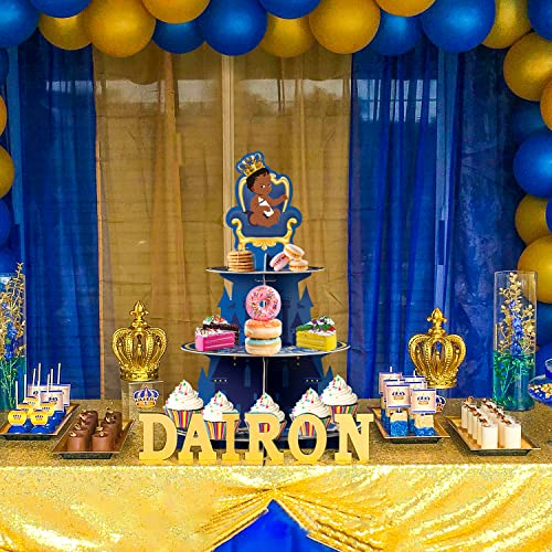 Haooryx Royal Prince Cupcake Stand Decorations 3 Tier African American Little Prince Cupcake Tower Cardboard Black Boys Crown Castle Dessert Holder for Boy Birthday Party Baby Shower Supplies