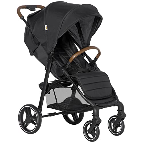 Qaba Lightweight Baby Stroller with One-Click Fold, Toddler Travel Stroller with Adjustable Backrest Footrest, Compact Stroller with All Wheel Suspension, Sun Canopy, Black