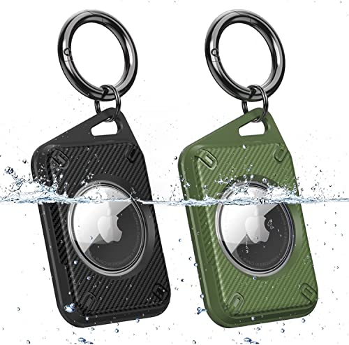 Olytop Waterproof AirTag Holder for Apple Airtag Keychain Case,Water Resistance Shockproof Anti-Scratch TPU & Clear PC Double ProtectionS Case for Apple Air Tag Tracker Key Ring, Black+Green