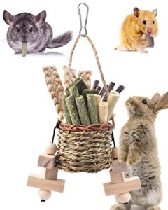 bissap rabbit chew toys, natural seagrass hanging basket chews water plant woven bunny chewing treats for guinea pigs chinchillas hamsters rats and other small pets teeth grinding toy