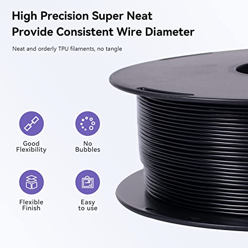 NAGA TPU Filament 1.75mm, Super Neat Flexible 3D Printer Filament, 1kg Roll Spool, Dimensional Accuracy +/- 0.03mm, 95A (1kg Balck TPU)