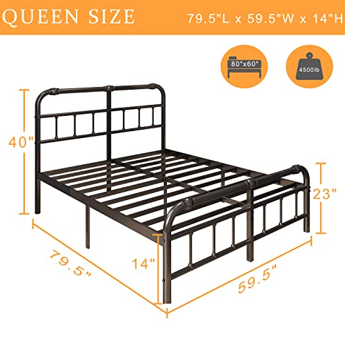 Bednowitz Bed Frame Queen Size, Heavy Duty Metal Slats Support Mattress Foundation, 14 Inch High Platform Bed with Headboard and Footboard, No Box Spring Needed, Noise Free, Easy Assembly, Black