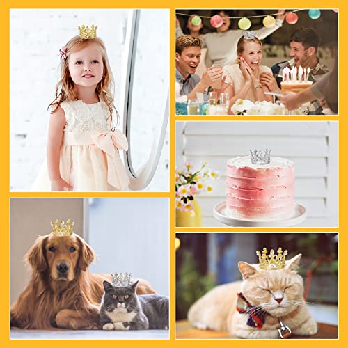 2Pcs Pet Birthday Party Crown for Small Dog with Adjustable Strap Hat Rhinestone Faux Pearl Crown for Birthday Party, Adoption Celebration or Gotcha Day Photos(Small)