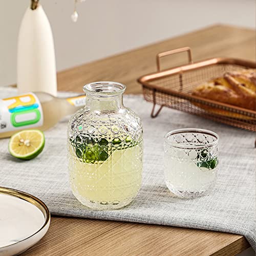 Bedside Water Carafe with Glass Set-Nightstand Water Carafe With Tumbler-Gem pattern cup-keep you hydrated during the night-2 Piece Water Set Pitcher And Cup Transparent