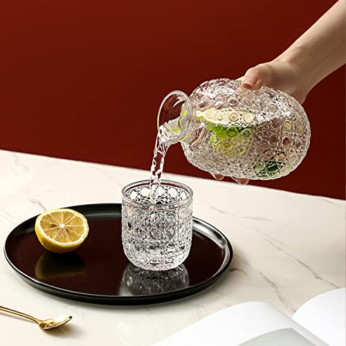 Bedside Water Carafe with Glass Set-Nightstand Water Carafe With Tumbler-Gem pattern cup-keep you hydrated during the night-2 Piece Water Set Pitcher And Cup Transparent