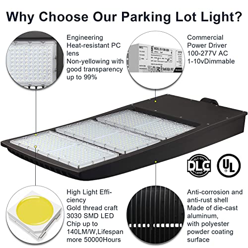 450W LED Parking Lot Light 63000LM Commercial Outdoor Light 5000K Dimmable LED Shoebox Area Light (1500W HID/HPS Equivalent), Slip Fitter Mount IP65 Waterproof, 100-277V AC UL&DLC Listed