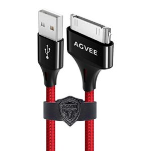 agvee 2 pack 4ft for old iphone 4s charging cable, mfi certified 30 pin braided heavy duty fast durable charger cord, compatible with iphone 4/4s ipad 1/2/3 ipod classic nano touch, red