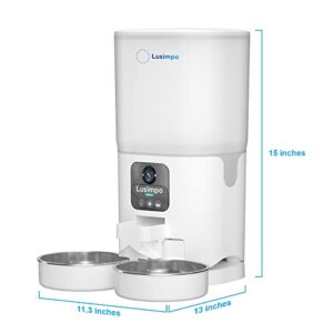 LUSIMPO Automatic Dual Pet Feeder with 1080P HD Camera for 2 Dogs/Cats, Double Bowls, Dog/Cat Feeder with Camera, Free App Control, Scheduled Feeding, Auto Night Vision, Extra Large Food Capacity 7L