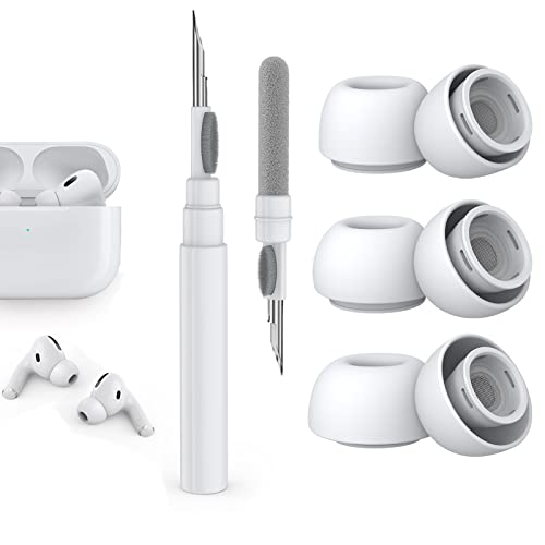 [3 Pairs] Airpod Pro Cleaner Kit,Replacement Ear Tips with Noise Reduction Hole for AirPods Pro and Airpods Pro 2nd Generatio,Cleaning Pen for Air pods Pro,with Portable Storage Box (Sizes S/M/L)