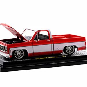 M2 1973 Chevy Cheyenne 10 Pickup Truck Flame Red & Bright White Limited Edition to 9600 Pieces Worldwide 1/24 Diecast Model Car Machines 40300-94 B