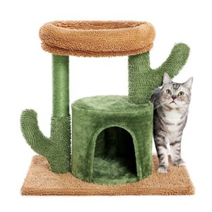 kilodor cat tree for indoor cats, 24.5inchs cactus cat tower with large padded top perch, kitten condo house, cat scratching post small