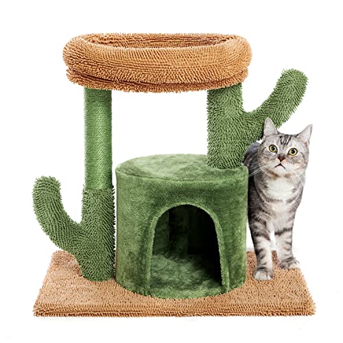 Kilodor Cat Tree for Indoor Cats, 24.5inchs Cactus Cat Tower with Large Padded Top Perch, Kitten Condo House, Cat Scratching Post Small