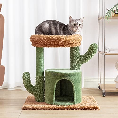 Kilodor Cat Tree for Indoor Cats, 24.5inchs Cactus Cat Tower with Large Padded Top Perch, Kitten Condo House, Cat Scratching Post Small