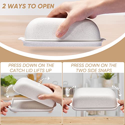 Butter Dish with Lid, Airtight Butter Dish for Countertop and Refrigerator,Microwave/Dishwasher Safe, Plastic Butter Keeper Tray for West/ East Coast Butter (Straw-01)