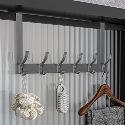 IFYON Over The Door Hooks for Hanging Clothes, Over Door Towel Racks for Bathroom, Coat Hooks for Bedroom (6-Hook, Gunmetal Gray)