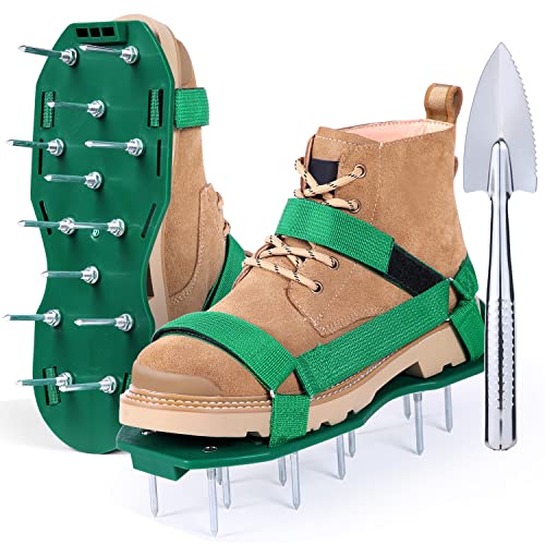 Ohuhu Lawn Aerator Shoes for Grass: Free-Installation Aeration Shoes with Stainless Steel Shovel, Heavy Duty Spike Aerating Sandals Lawn Equipment Tool with Hook & Loop Straps for Yard Patio Garden