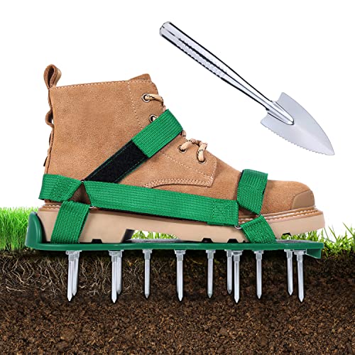 Ohuhu Lawn Aerator Shoes for Grass: Free-Installation Aeration Shoes with Stainless Steel Shovel, Heavy Duty Spike Aerating Sandals Lawn Equipment Tool with Hook & Loop Straps for Yard Patio Garden