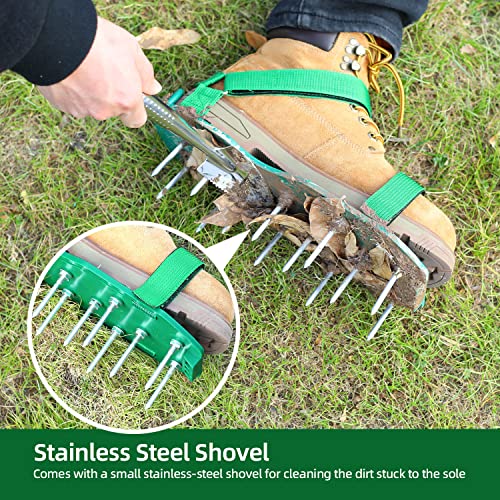 Ohuhu Lawn Aerator Shoes for Grass: Free-Installation Aeration Shoes with Stainless Steel Shovel, Heavy Duty Spike Aerating Sandals Lawn Equipment Tool with Hook & Loop Straps for Yard Patio Garden