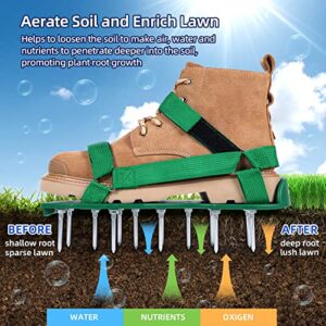 Ohuhu Lawn Aerator Shoes for Grass: Free-Installation Aeration Shoes with Stainless Steel Shovel, Heavy Duty Spike Aerating Sandals Lawn Equipment Tool with Hook & Loop Straps for Yard Patio Garden