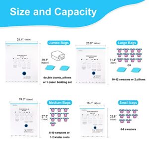 SUPFOO 12 Pack Space Saver Vacuum Storage Bags with Electric Pump (4 Jumbo/4 Large/4 Medium) Double Zip Seal,Vacuum Seal Bags Fit Clothes,Comforters,Blankets,Mattress,Duvets,Pillows,Travel