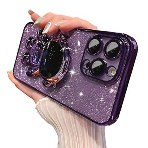 manleno electroplated for iphone 14 pro max case for women girls astronaut hidden stand case with camera protection foldable astronaut kickstand phone case glitter soft protective case (deep purple)