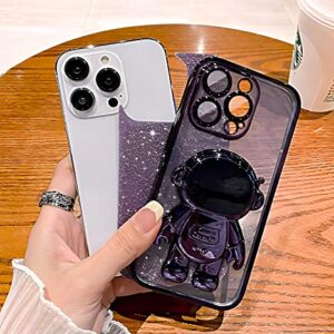 MANLENO Electroplated for iPhone 14 Pro Max Case for Women Girls Astronaut Hidden Stand Case with Camera Protection Foldable Astronaut Kickstand Phone Case Glitter Soft Protective Case (Deep Purple)