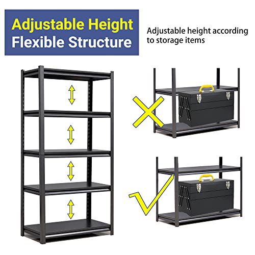 LUCYPAL 5-Tier Adjustable Metal Storage Shelves,Heavy Duty Garage Shelving Utility Rack for Garage,Warehouse,Pantry,Kitchen,35.4”W x 15.7”D x 72”H,Black