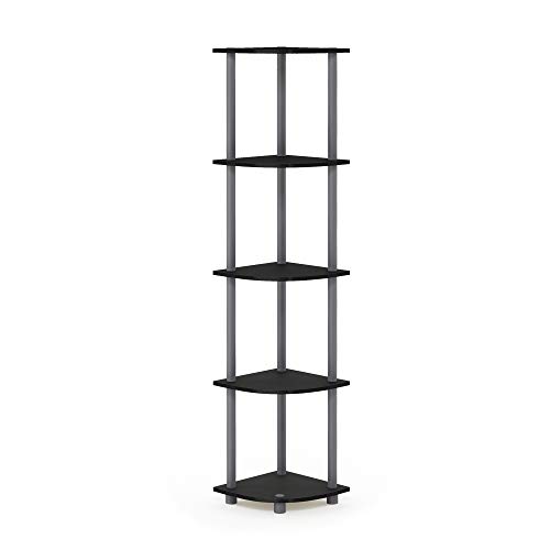 Furinno Turn-N-Tube 5-Tier Multipurpose Shelf, Columbia Walnut/Black & Turn-N-Tube 5 Tier Corner Display Rack Multipurpose Shelving Unit, 1-Pack, Black/Grey