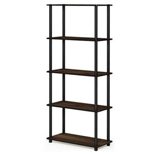 Furinno Turn-N-Tube 5-Tier Multipurpose Shelf, Columbia Walnut/Black & Turn-N-Tube 5 Tier Corner Display Rack Multipurpose Shelving Unit, 1-Pack, Black/Grey