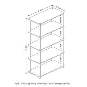 Furinno Turn-N-Tube 5-Tier Multipurpose Shelf, Columbia Walnut/Black & Turn-N-Tube 5 Tier Corner Display Rack Multipurpose Shelving Unit, 1-Pack, Black/Grey