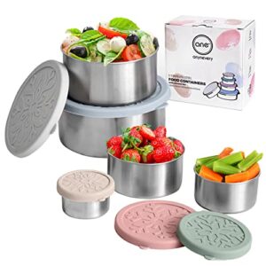 Stainless Steel Containers with Lids (3 oz, 6 oz, 13 oz, 21oz, 32oz) - Set of 5 Leakproof Metal Lunch Box, Bento Box and Snack Containers