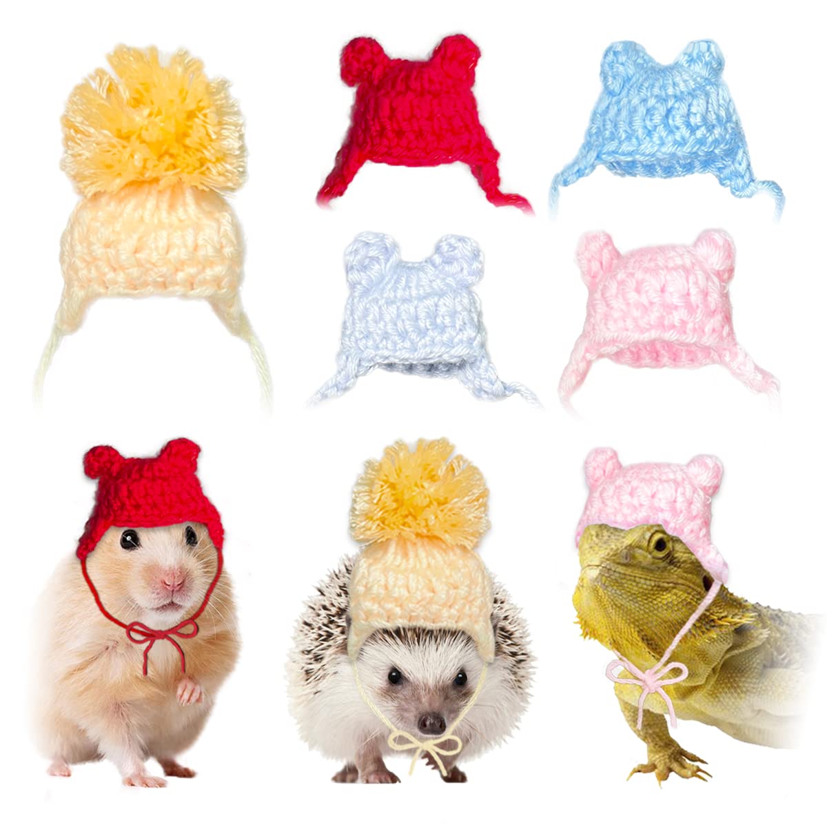 5 Piece Mini Small Animal Hat for Hamster Hedgehog Lizard Guinea Pig Knitted Headwear Pets Costume Decoration Accessories