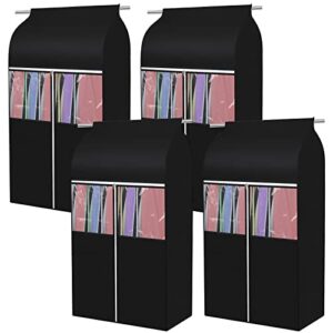4 pcs 43'' hanging garment bags for closet storage with zippers clear window garment rack cover sealed hanging clothes bag dust cover wardrobe clothes organizer clothing garment cover for suit coat