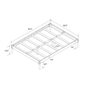 DHP Lorriana 14" Solid Pine Wood Platform Bed Frame, Queen Size, Natural