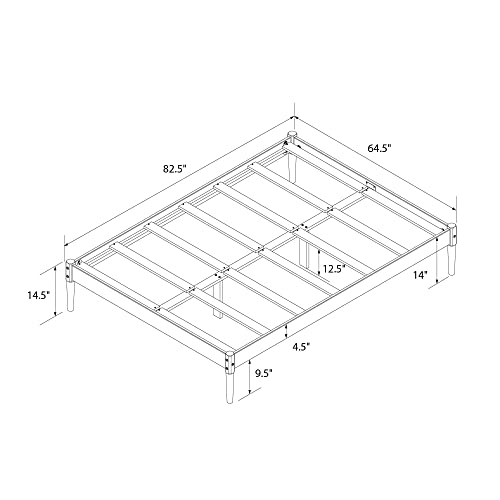 DHP Lorriana 14" Solid Pine Wood Platform Bed Frame, Queen Size, Natural