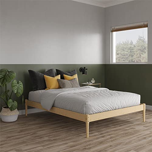 DHP Lorriana 14" Solid Pine Wood Platform Bed Frame, Queen Size, Natural