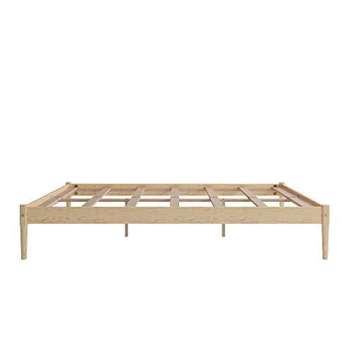 DHP Lorriana 14" Solid Pine Wood Platform Bed Frame, Queen Size, Natural