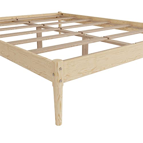 DHP Lorriana 14" Solid Pine Wood Platform Bed Frame, Queen Size, Natural