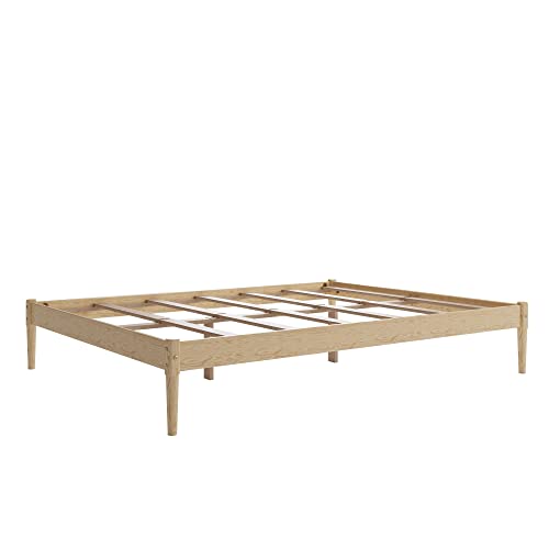 DHP Lorriana 14" Solid Pine Wood Platform Bed Frame, Queen Size, Natural