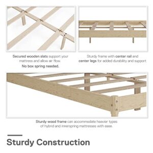 DHP Lorriana 14" Solid Pine Wood Platform Bed Frame, Queen Size, Natural